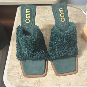 EGO Women's Teal Fuzzy Mules